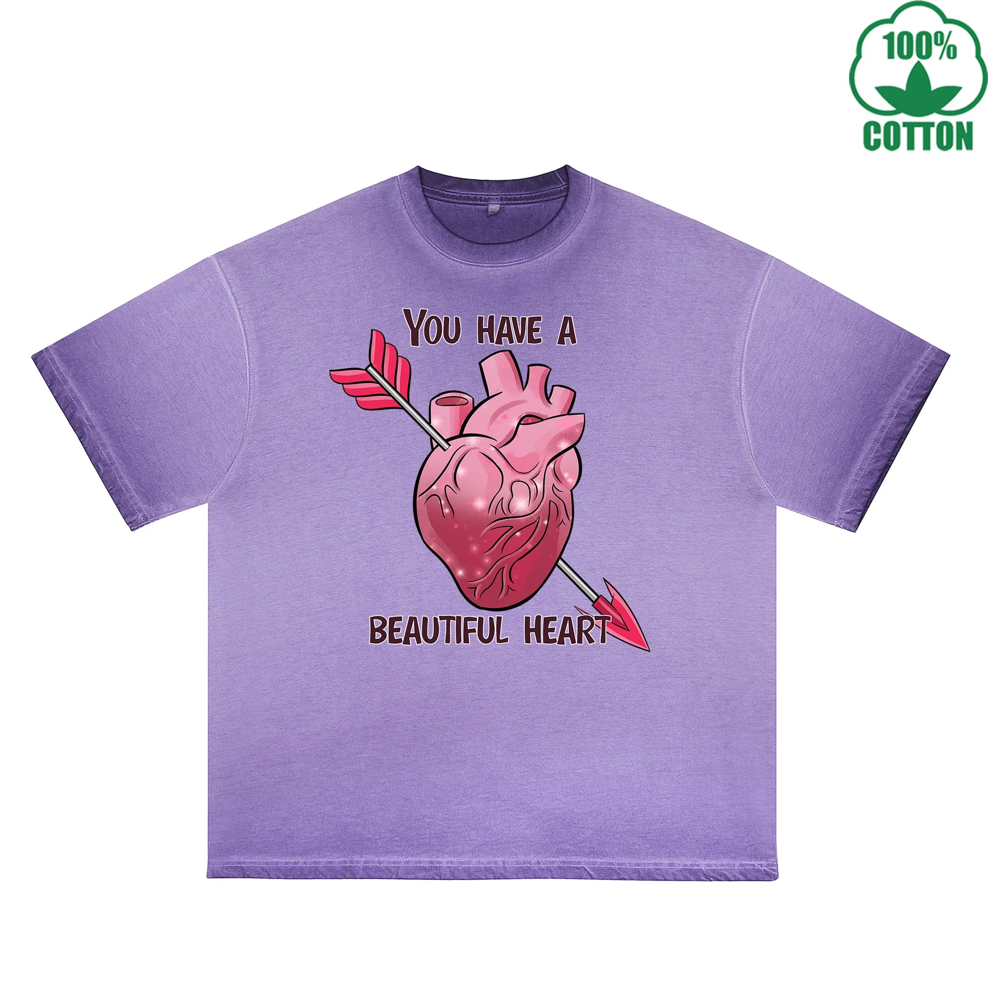 You Have a Beautiful Printed Dirty Wash T-Shirt 230G Multicolor Loose Trendy Fashionable 100%Cotton Short Sleeve Top