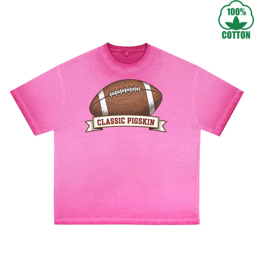 CLASSIC PIGSKIN Printed Dirty Wash T-Shirt 230G Multicolor Loose Trendy Fashionable 100%Cotton Short Sleeve Top