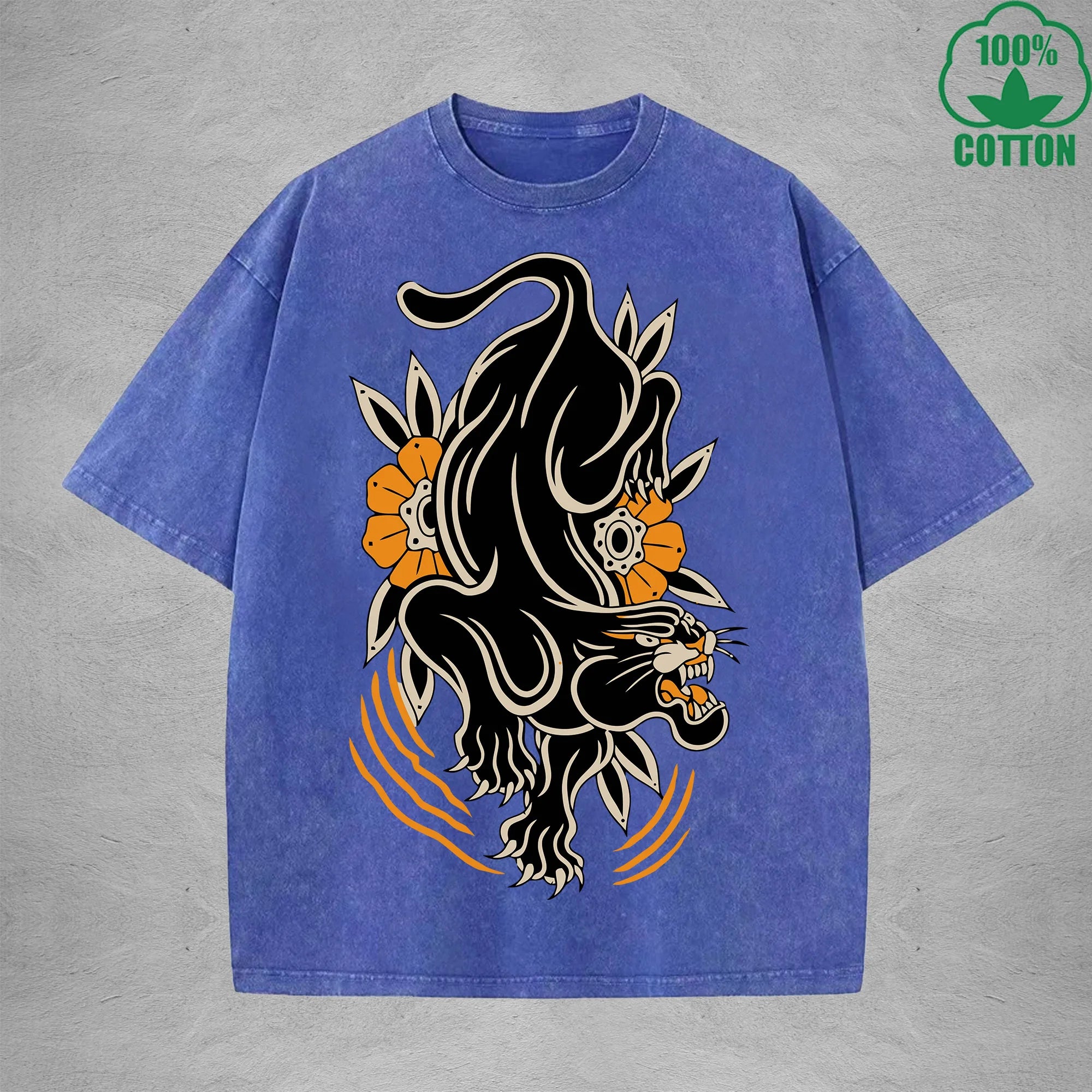 Black PantherInterest Printed Washed T-Shirt 230G Multicolor Loose Trendy Fashionable 100%Cotton Short Sleeve Top