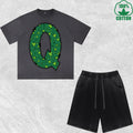 Luck Letter Q Printed Dirty Wash T-Shirt Shorts Set Multicolor Combo Loose Trendy Fashionable 100%Cotton Short Value Pack