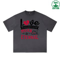Love Disappoints Pizza Printed Dirty Wash T-Shirt 230G Multicolor Loose Trendy Fashionable 100%Cotton Short Sleeve Top