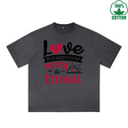 Love Disappoints Pizza Printed Dirty Wash T-Shirt 230G Multicolor Loose Trendy Fashionable 100%Cotton Short Sleeve Top