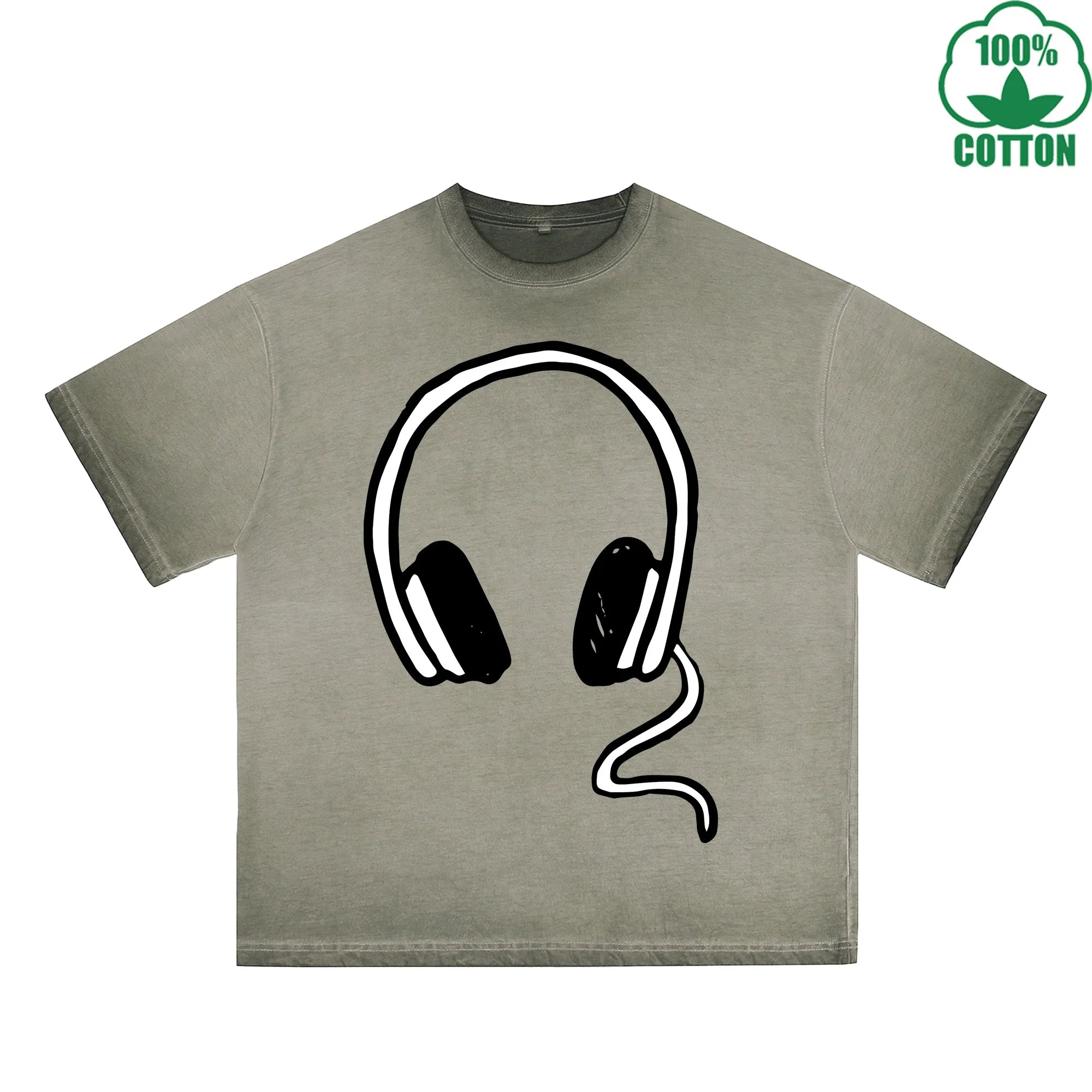 Music Printed Dirty WashT-Shirt 230G Multicolor Loose Trendy Fashionable 100%Cotton Short Sleeve Top