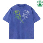 Neon Rose Printed Washed T-Shirt 230G Multicolor Loose Trendy Fashionable Cotton Short Sleeve Top Clearance