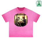 Romantic Date Printed Dirty Wash T-Shirt 230G Multicolor Loose Trendy Fashionable 100%Cotton Short Sleeve Top