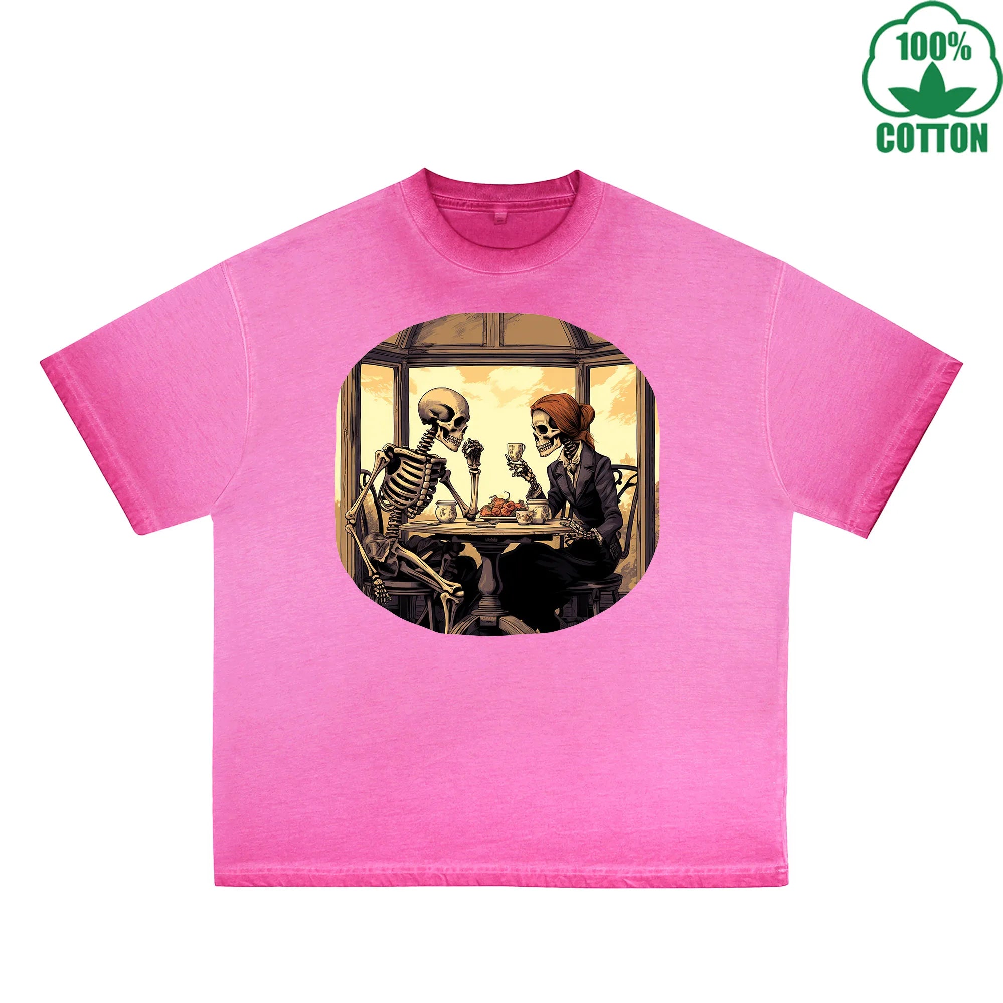 Romantic Date Printed Dirty Wash T-Shirt 230G Multicolor Loose Trendy Fashionable 100%Cotton Short Sleeve Top