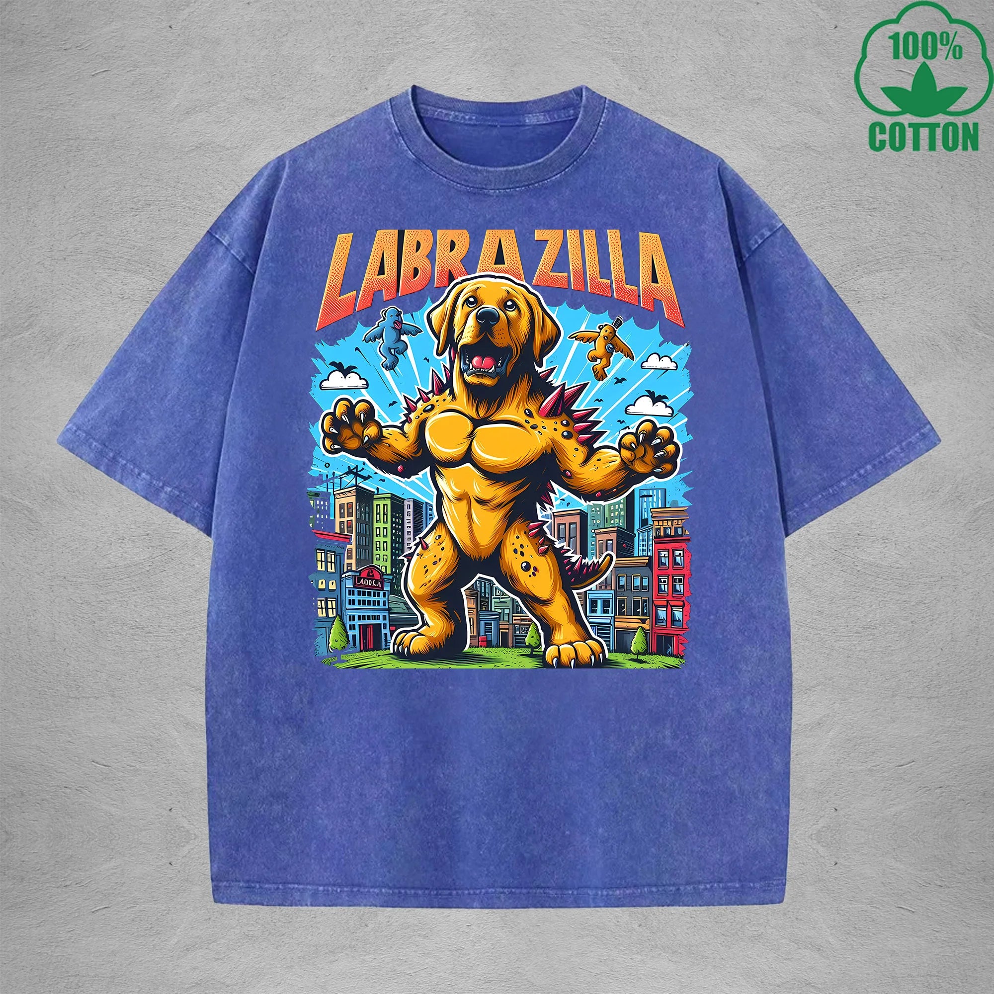 LabrazillaInterest Printed Washed T-Shirt 230G Loose Trendy Fashionable 100%Cotton Short Sleeve Top