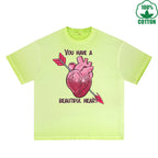 You Have a Beautiful Printed Dirty Wash T-Shirt 230G Multicolor Loose Trendy Fashionable 100%Cotton Short Sleeve Top