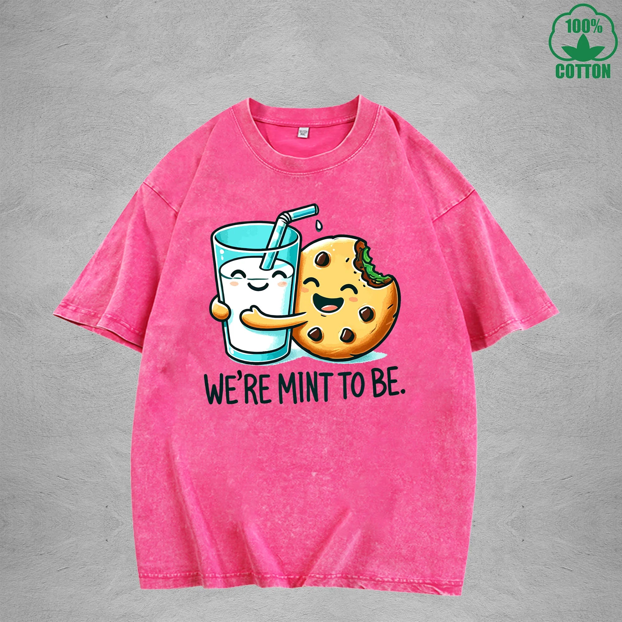 Were Mint To BeInterest Printed Washed T-Shirt 230G Loose Trendy Fashionable 100%Cotton Short Sleeve Top