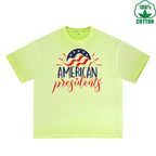American Presidents Printed Dirty Wash T-Shirt 230G Multicolor Loose Trendy Fashionable 100%Cotton Short Sleeve Top