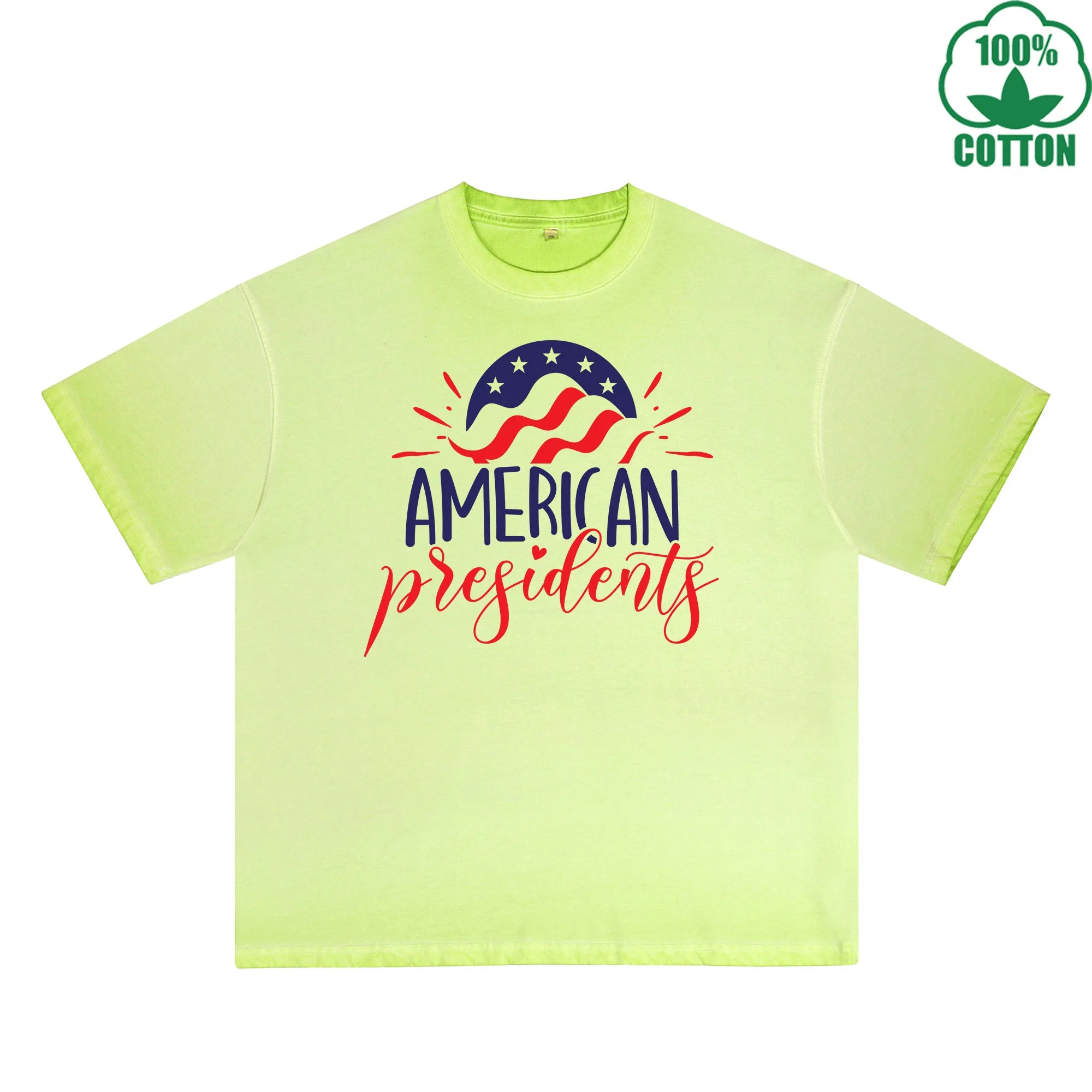 American Presidents Printed Dirty Wash T-Shirt 230G Multicolor Loose Trendy Fashionable 100%Cotton Short Sleeve Top