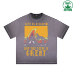 Great Printed Dirty WashT-Shirt 230G Multicolor Loose Trendy Fashionable 100%Cotton Short Sleeve Top