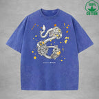 Roses And Vipers Printed Washed T-Shirt 230G Minimalist Loose Trendy Fashionable Cotton Short Sleeve Top