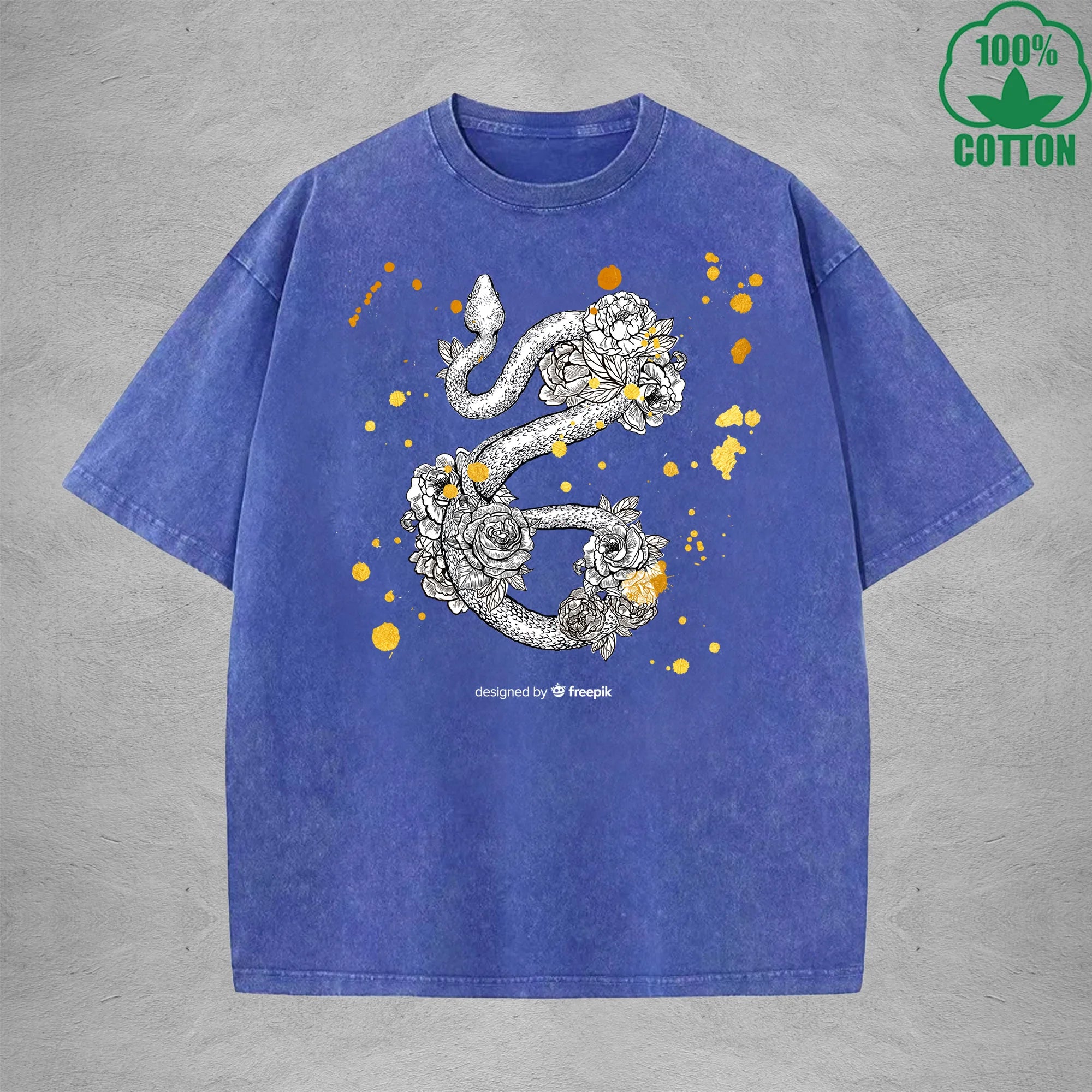 Roses And Vipers Printed Washed T-Shirt 230G Minimalist Loose Trendy Fashionable Cotton Short Sleeve Top