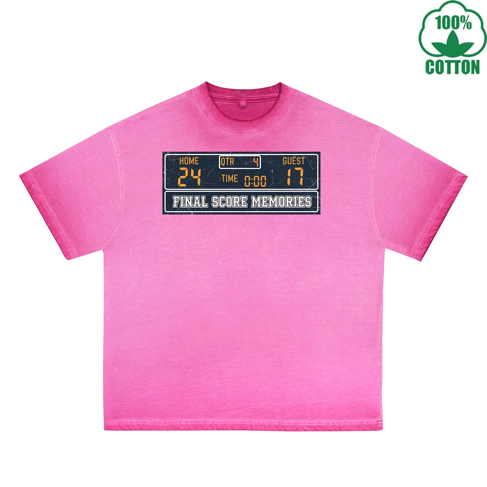 Final Score Memories Printed Dirty Wash T-Shirt 230G Multicolor Loose Trendy Fashionable 100%Cotton Short Sleeve Top
