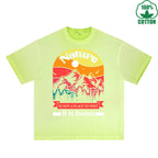 Go With All Your Heart Printed Dirty WashT-Shirt 230G Multicolor Loose Trendy Fashionable 100%Cotton Short Sleeve Top
