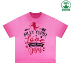 Silly God of Love Printed Dirty Wash T-Shirt 230G Multicolor Loose Trendy Fashionable 100%Cotton Short Sleeve Top