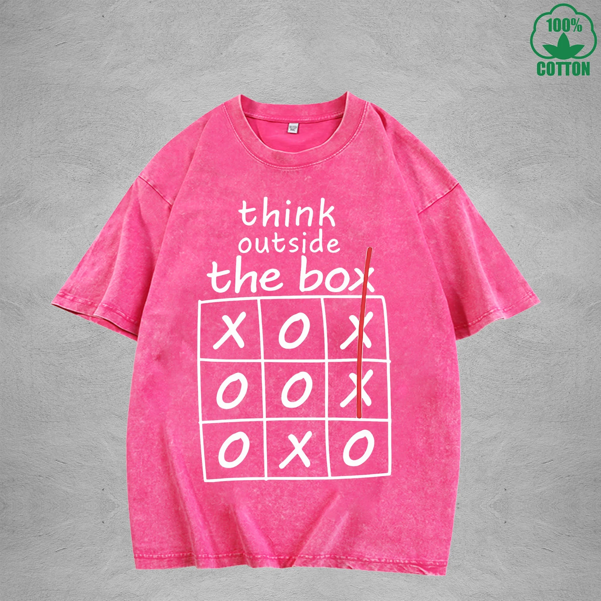 Think Outside The BoxInterest Printed Washed T-Shirt 230G Loose Trendy Fashionable 100%Cotton Short Sleeve Top
