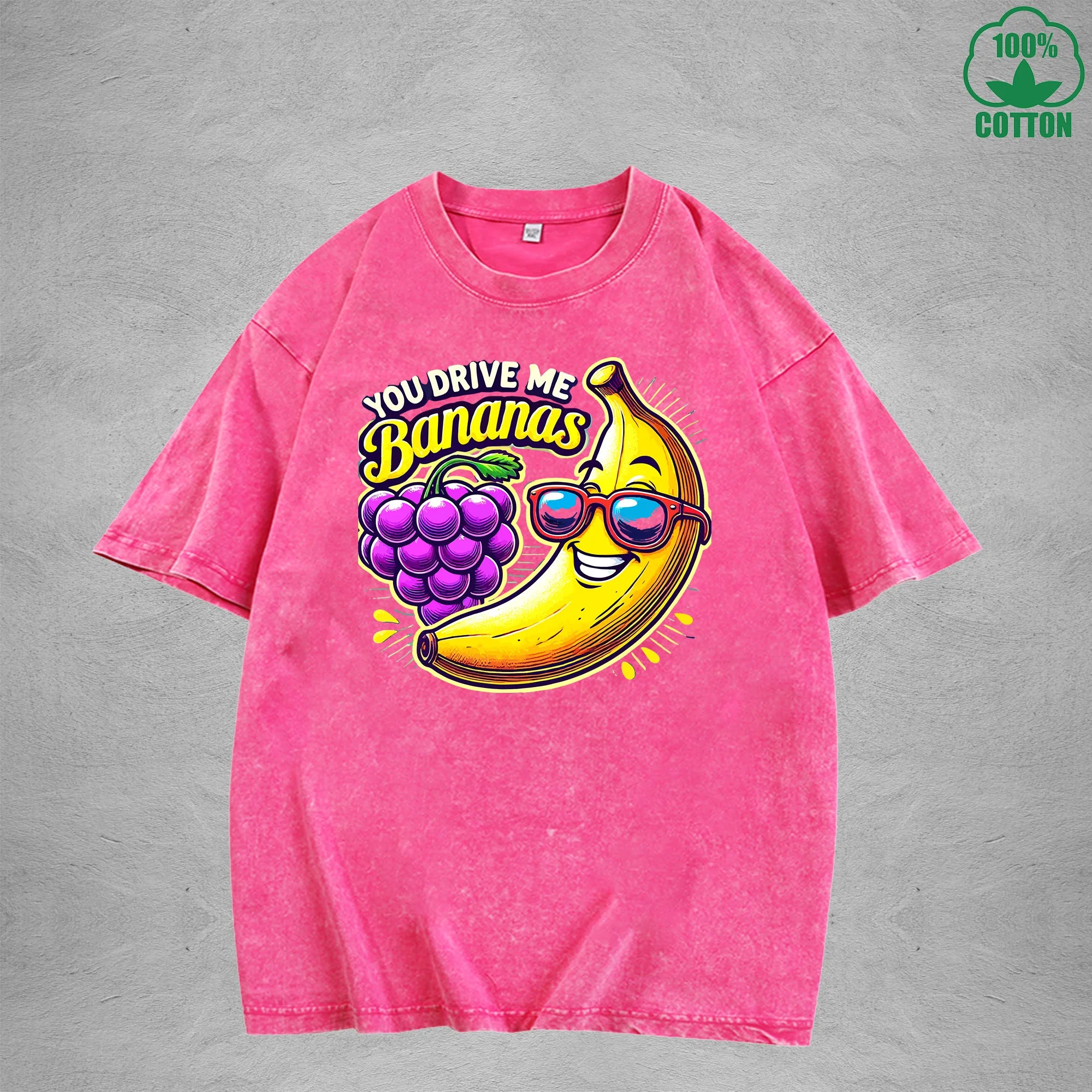 You Drive Me BananasInterest Printed Washed T-Shirt 230G Loose Trendy Fashionable 100%Cotton Short Sleeve Top