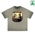 Romantic Date Printed Dirty Wash T-Shirt 230G Multicolor Loose Trendy Fashionable 100%Cotton Short Sleeve Top