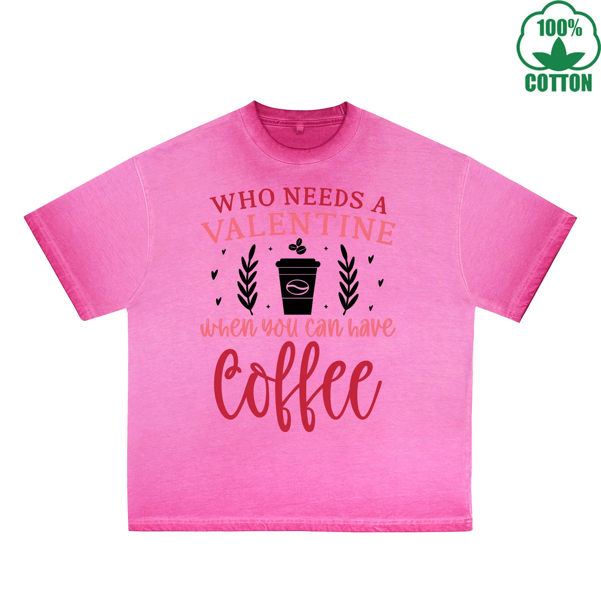Valentine Printed Dirty Wash T-Shirt 230G Multicolor Loose Trendy Fashionable 100%Cotton Short Sleeve Top