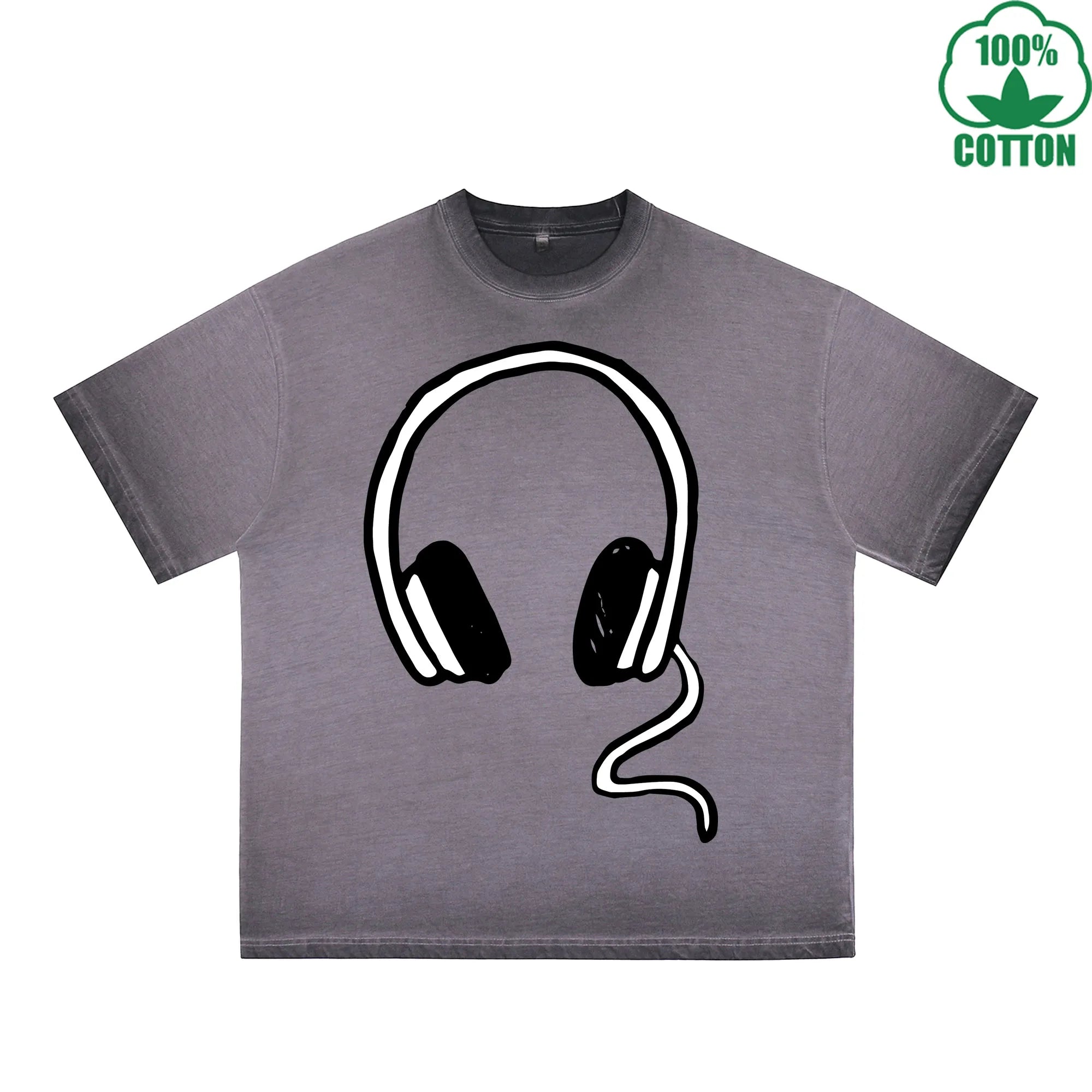 Music Printed Dirty WashT-Shirt 230G Multicolor Loose Trendy Fashionable 100%Cotton Short Sleeve Top