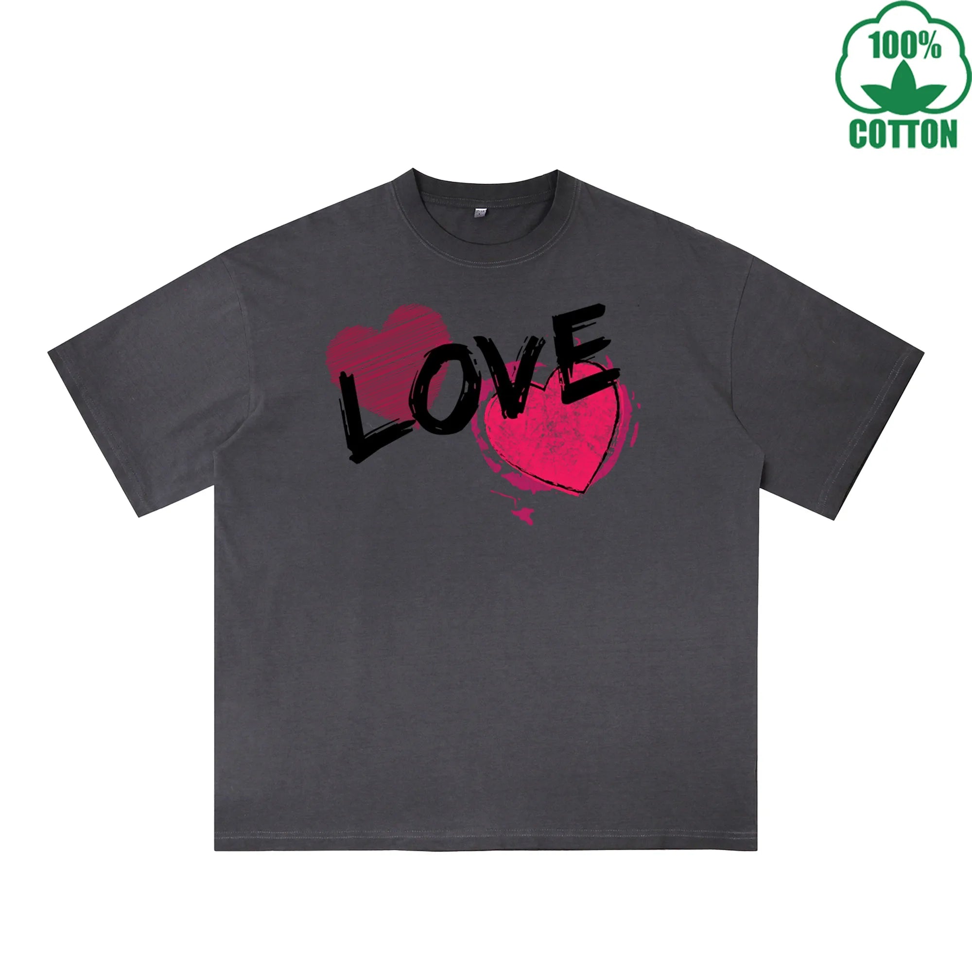 Love Printed Dirty WashT-Shirt 230G Multicolor Loose Trendy Short Sleeves Fashionable 100%Cotton Top