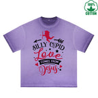 Silly God of Love Printed Dirty Wash T-Shirt 230G Multicolor Loose Trendy Fashionable 100%Cotton Short Sleeve Top