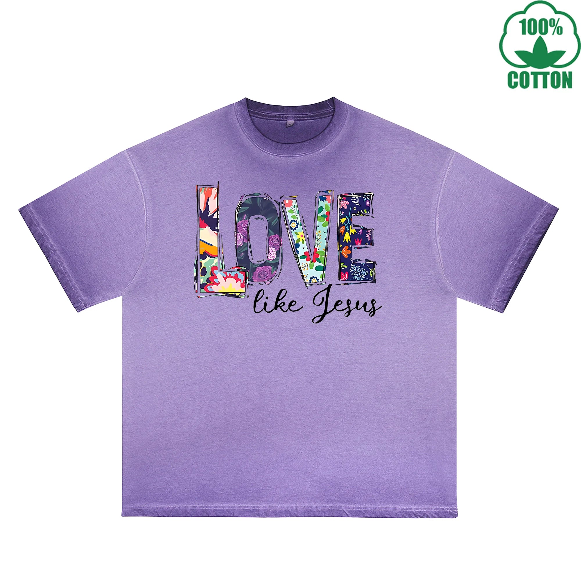 Love Printed Dirty WashT-Shirt 230G Multicolor Loose Trendy Fashionable 100%Cotton Short Sleeve Top