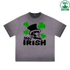 Irish 100% Printed Dirty Wash T-Shirt 230G Multicolor Loose Trendy Fashionable 100%Cotton Short Sleeve Top