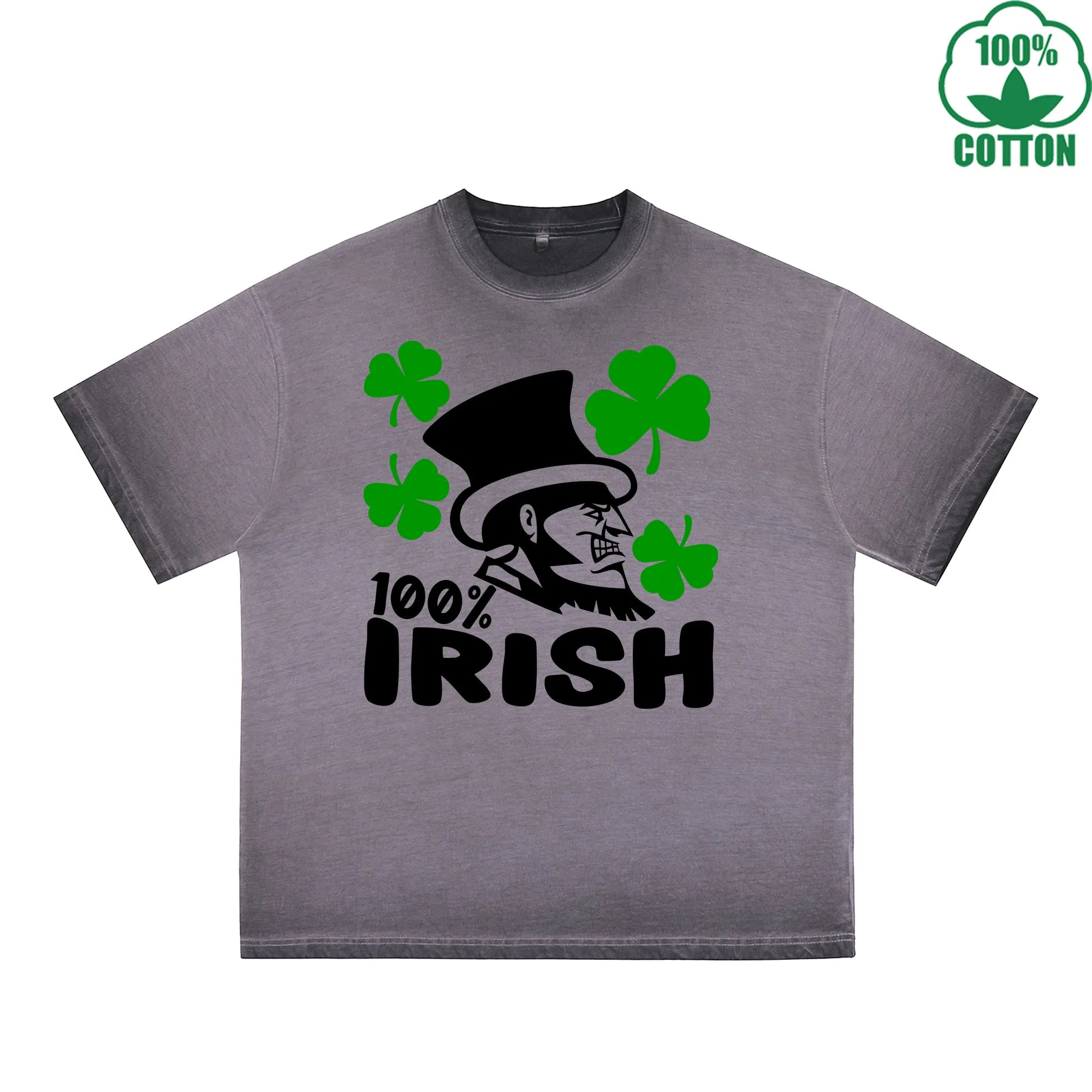 Irish 100% Printed Dirty Wash T-Shirt 230G Multicolor Loose Trendy Fashionable 100%Cotton Short Sleeve Top