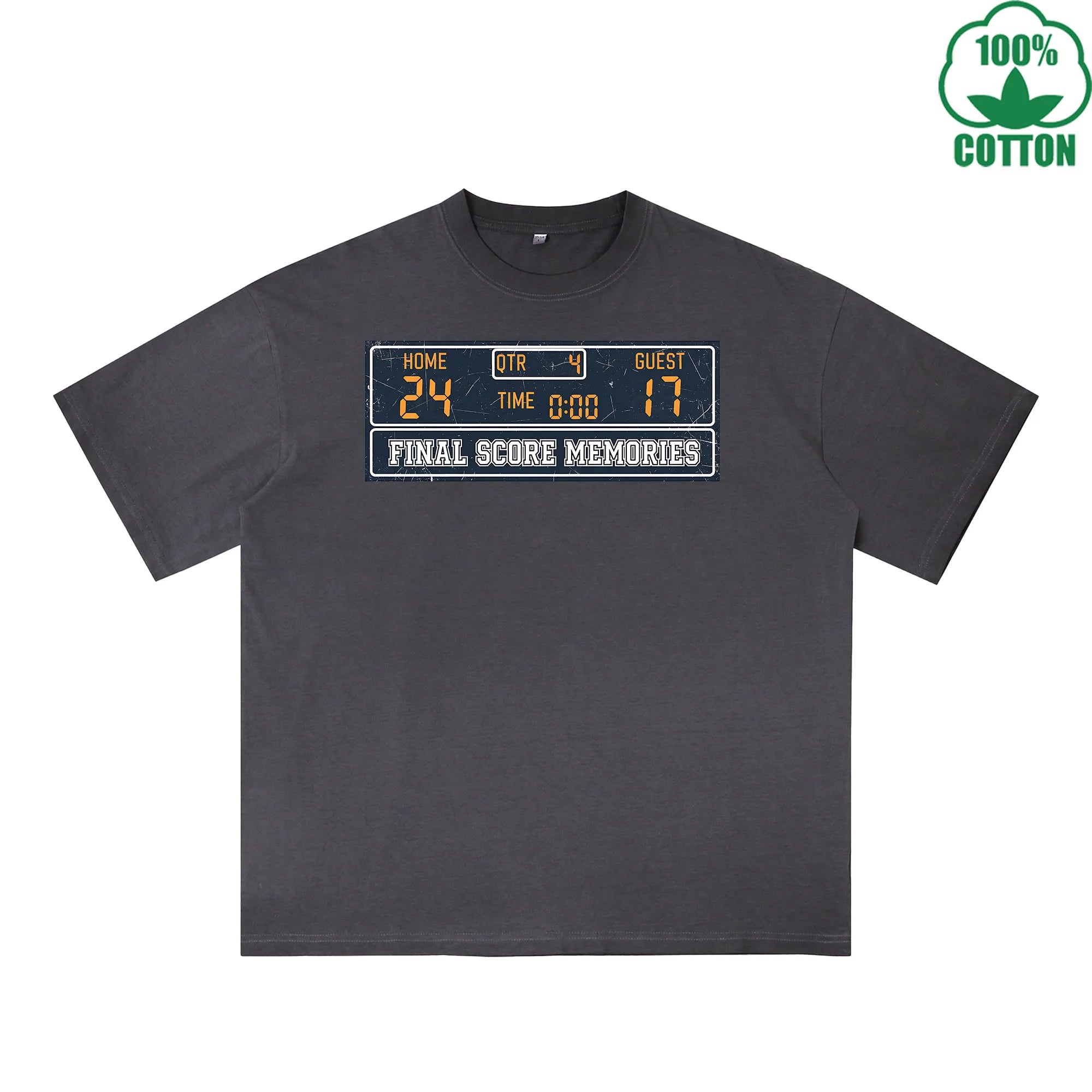 Final Score Memories Printed Dirty Wash T-Shirt 230G Multicolor Loose Trendy Fashionable 100%Cotton Short Sleeve Top