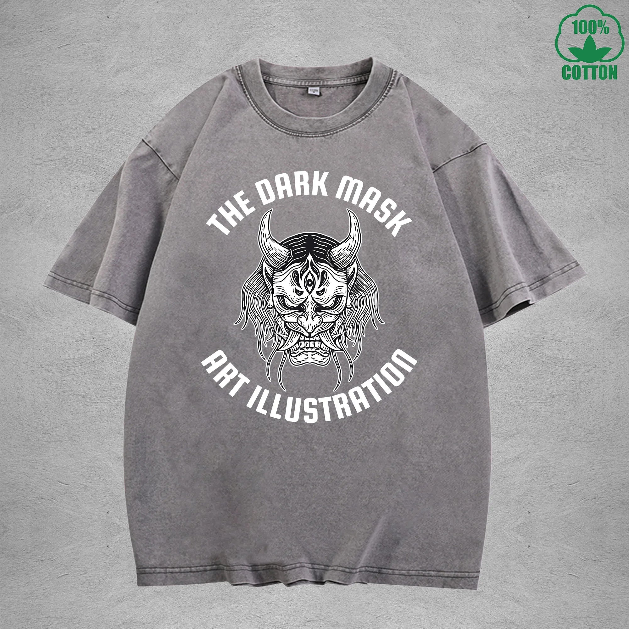 The Dark MaskInterest Printed Washed T-Shirt 230G Multicolor Loose Trendy Fashionable 100%Cotton Short Sleeve Top