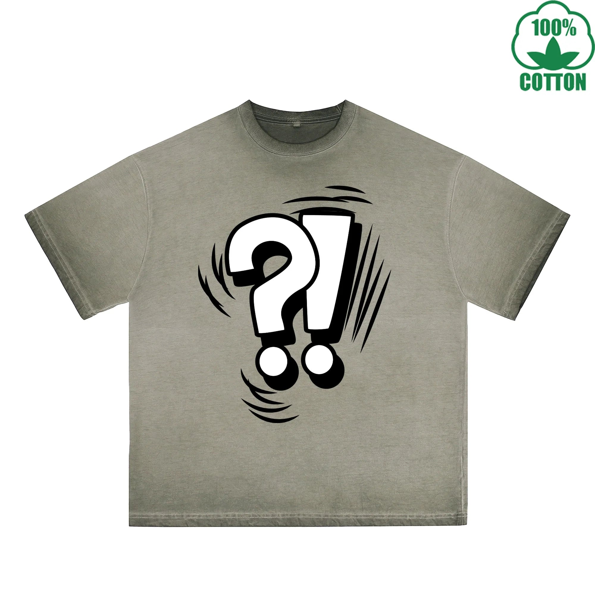 Question Mark Printed Dirty WashT-Shirt 230G Multicolor Loose Trendy Fashionable 100%Cotton Short Sleeve Top