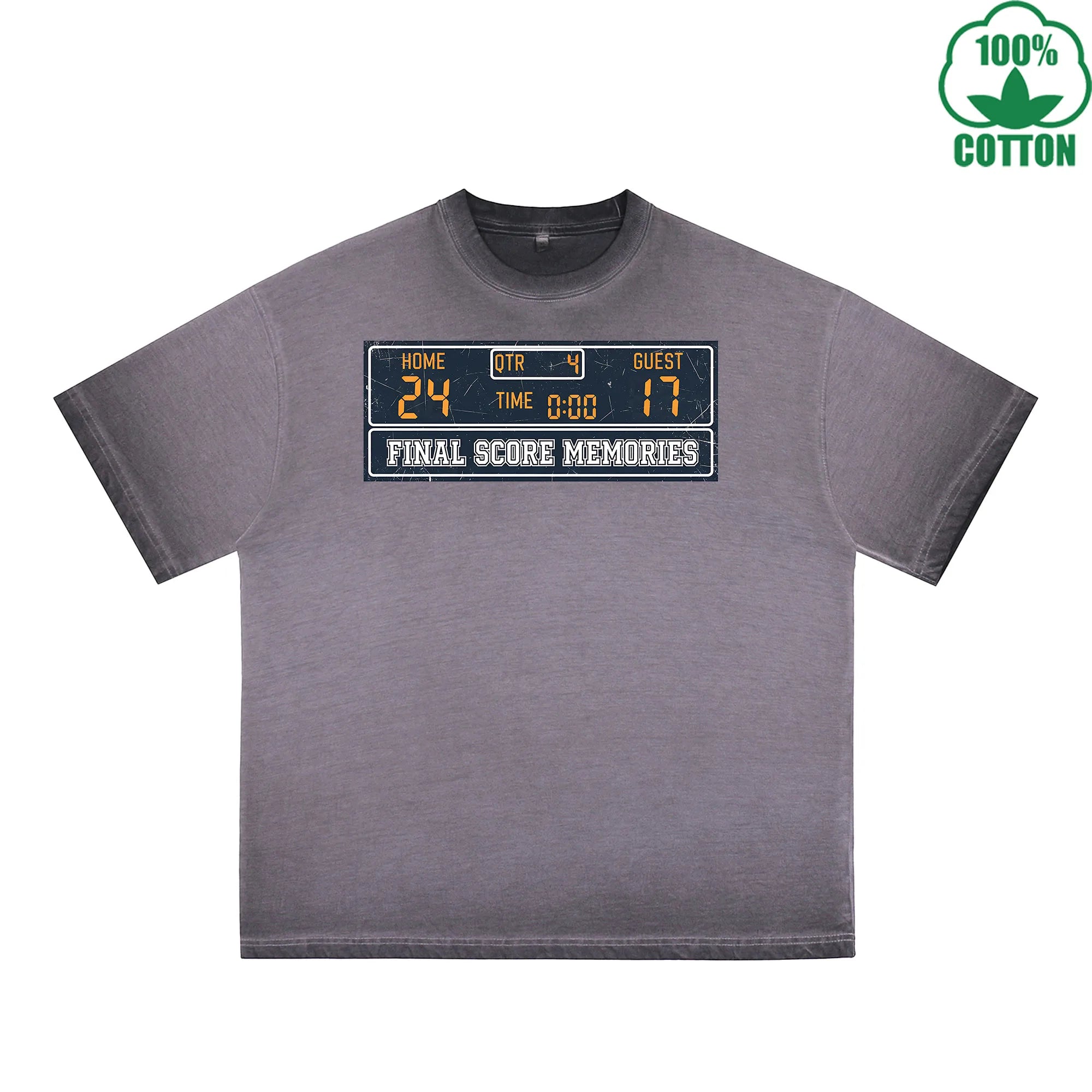Final Score Memories Printed Dirty Wash T-Shirt 230G Multicolor Loose Trendy Fashionable 100%Cotton Short Sleeve Top