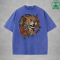 PredatorInterest Printed Washed T-Shirt 230G Multicolor Loose Trendy Fashionable 100%Cotton Short Sleeve Top