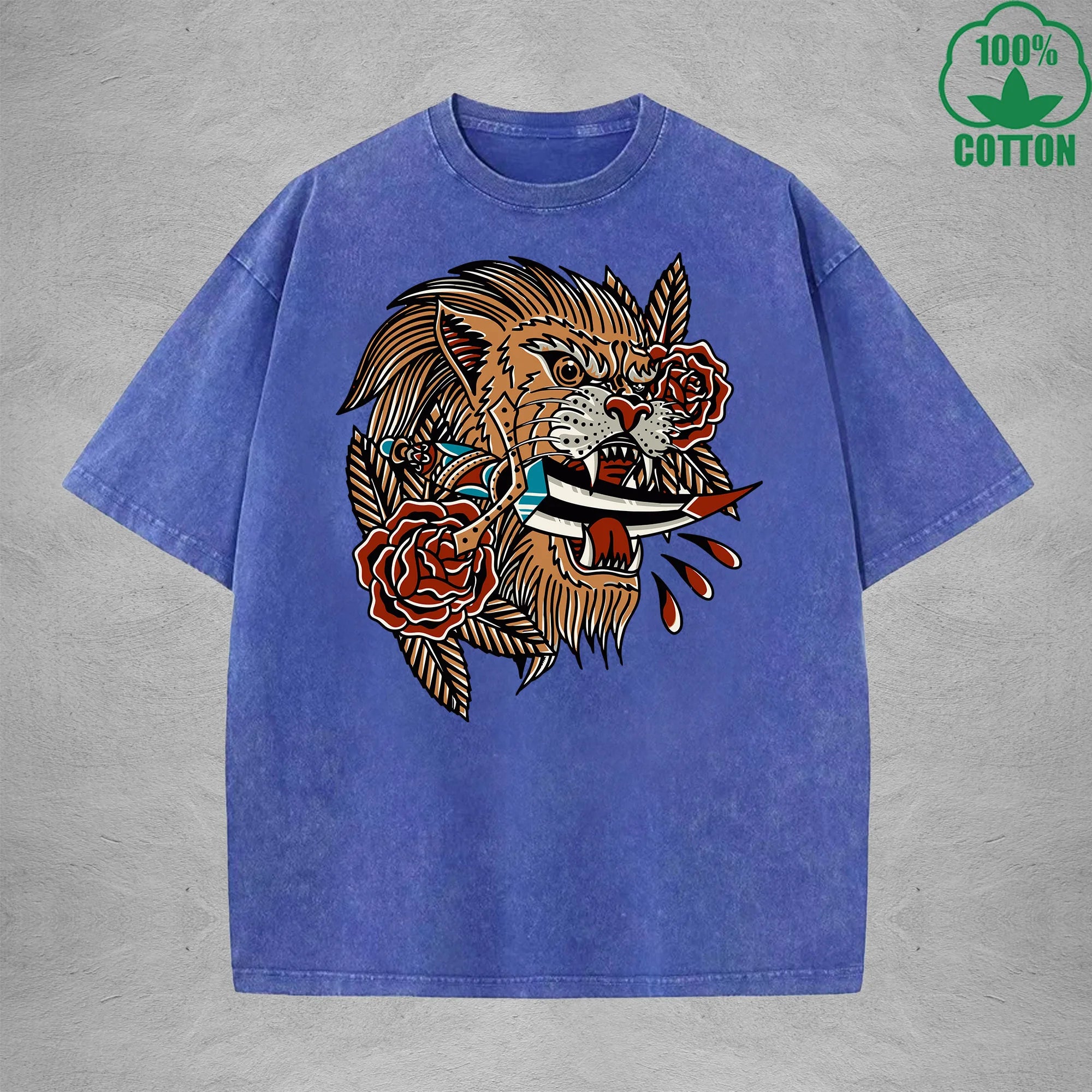PredatorInterest Printed Washed T-Shirt 230G Multicolor Loose Trendy Fashionable 100%Cotton Short Sleeve Top