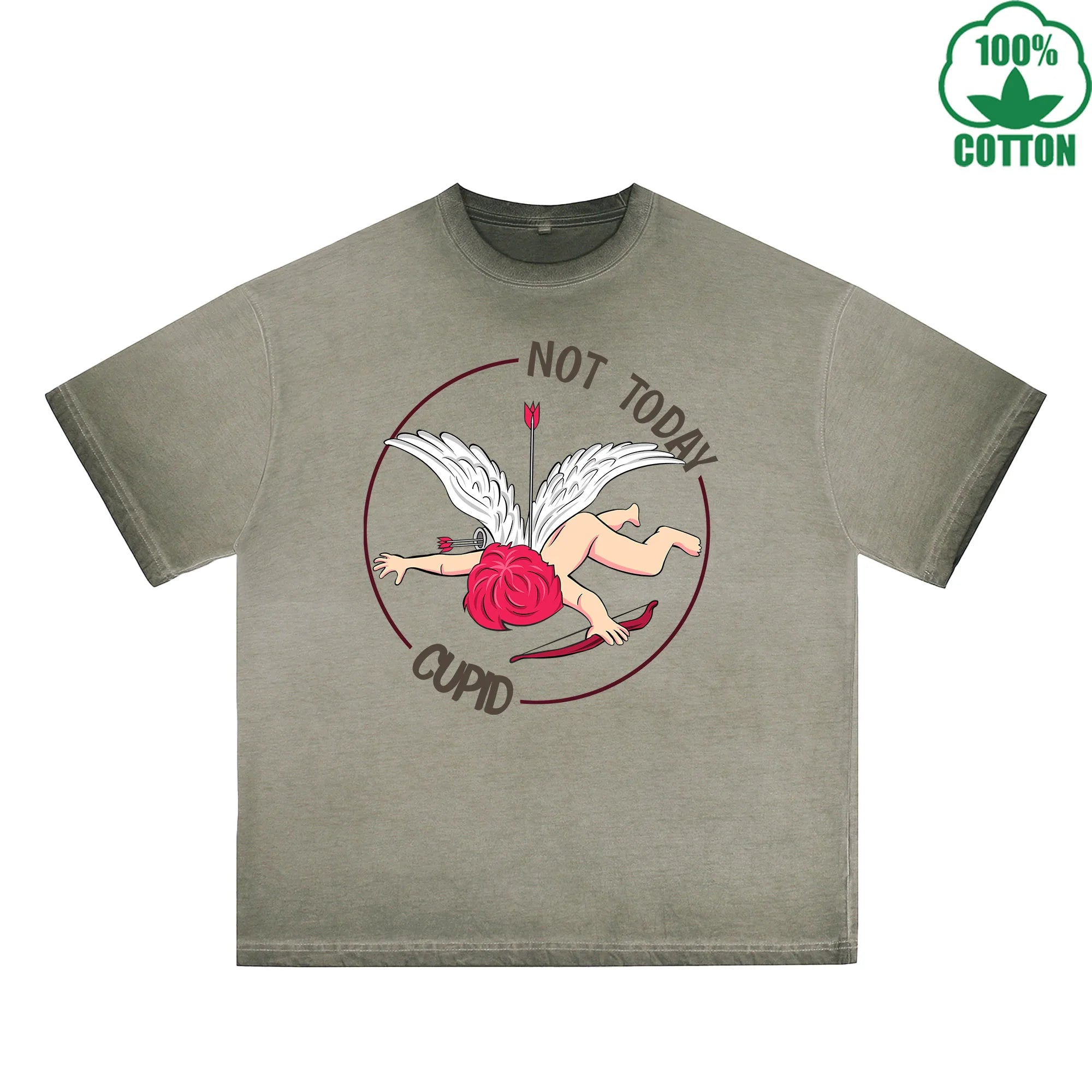 Not today God of Love Printed Dirty Wash T-Shirt 230G Multicolor Loose Trendy Fashionable 100%Cotton Short Sleeve Top