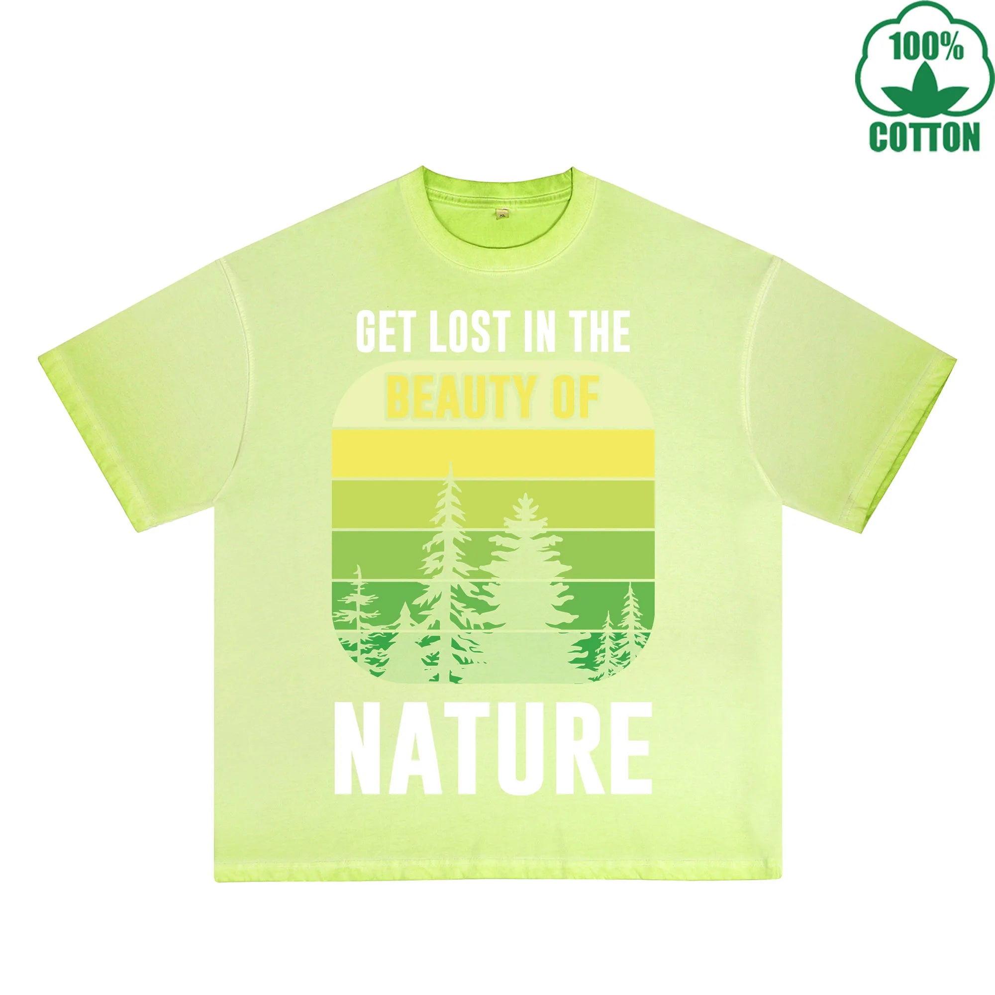 Nature Printed Dirty WashT-Shirt 230G Multicolor Loose Trendy Fashionable 100%Cotton Short Sleeve Top