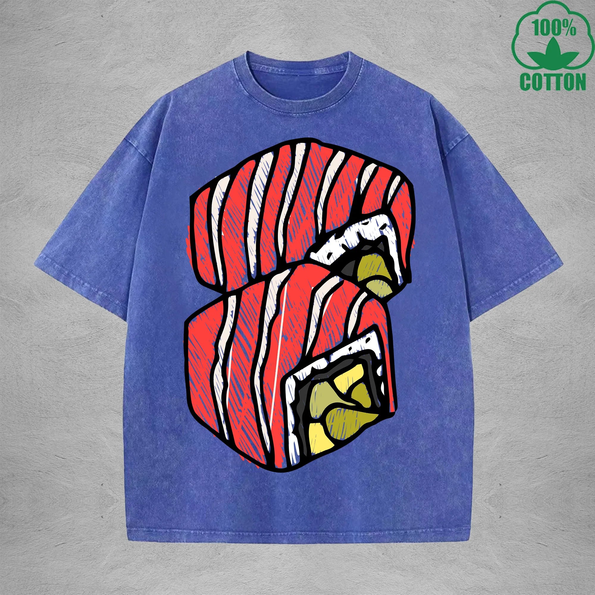 Cute SushiInterest Printed Washed T-Shirt 230G Multicolor Loose Trendy Fashionable 100%Cotton Short Sleeve Top