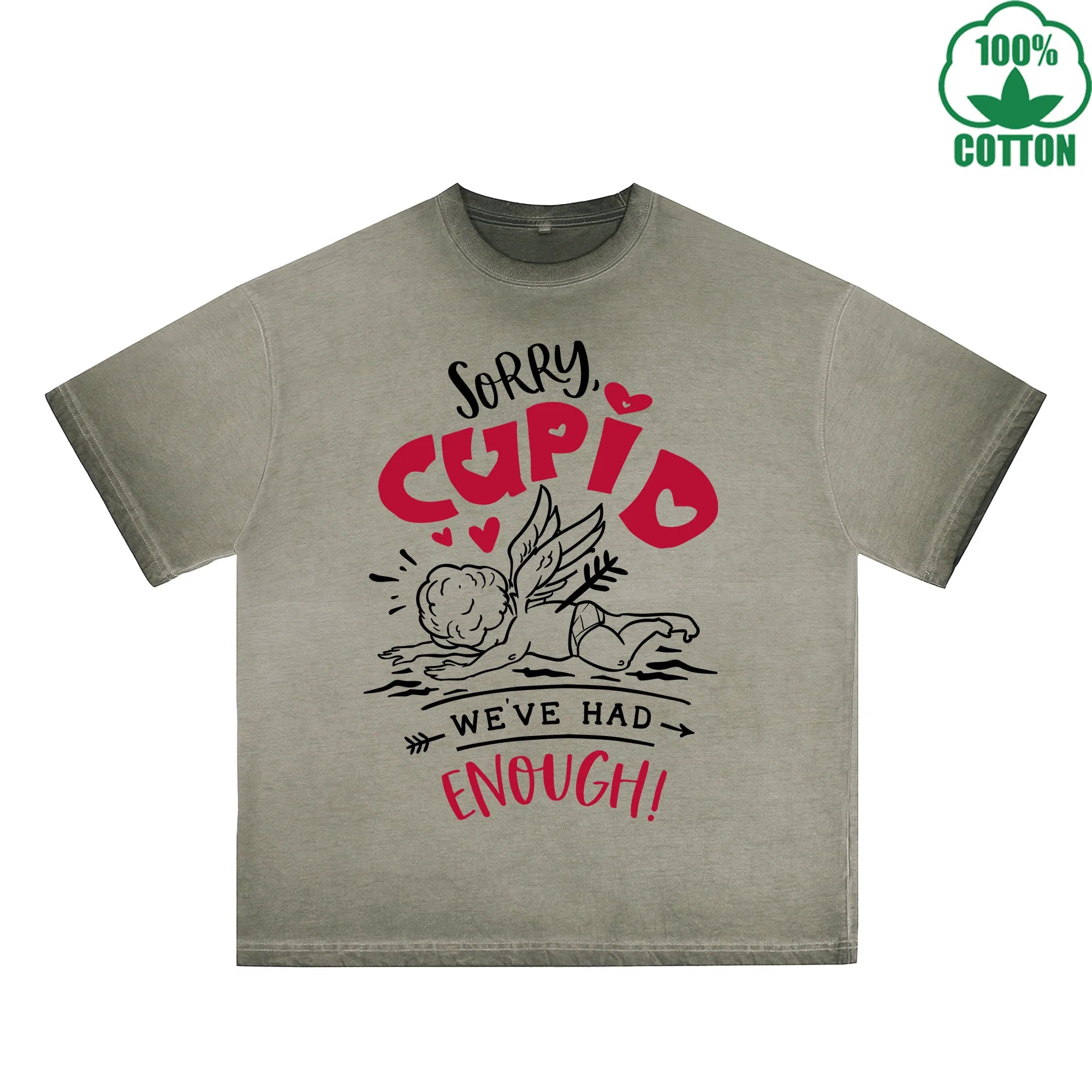 Sorry God of Love Printed Dirty Wash T-Shirt 230G Multicolor Loose Trendy Fashionable 100%Cotton Short Sleeve Top