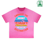 Footprints Printed Dirty WashT-Shirt 230G Multicolor Loose Trendy Fashionable 100%Cotton Short Sleeve Top