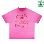 Sing Le Printed Dirty Wash T-Shirt 230G Multicolor Loose Trendy Fashionable 100%Cotton Short Sleeve Top