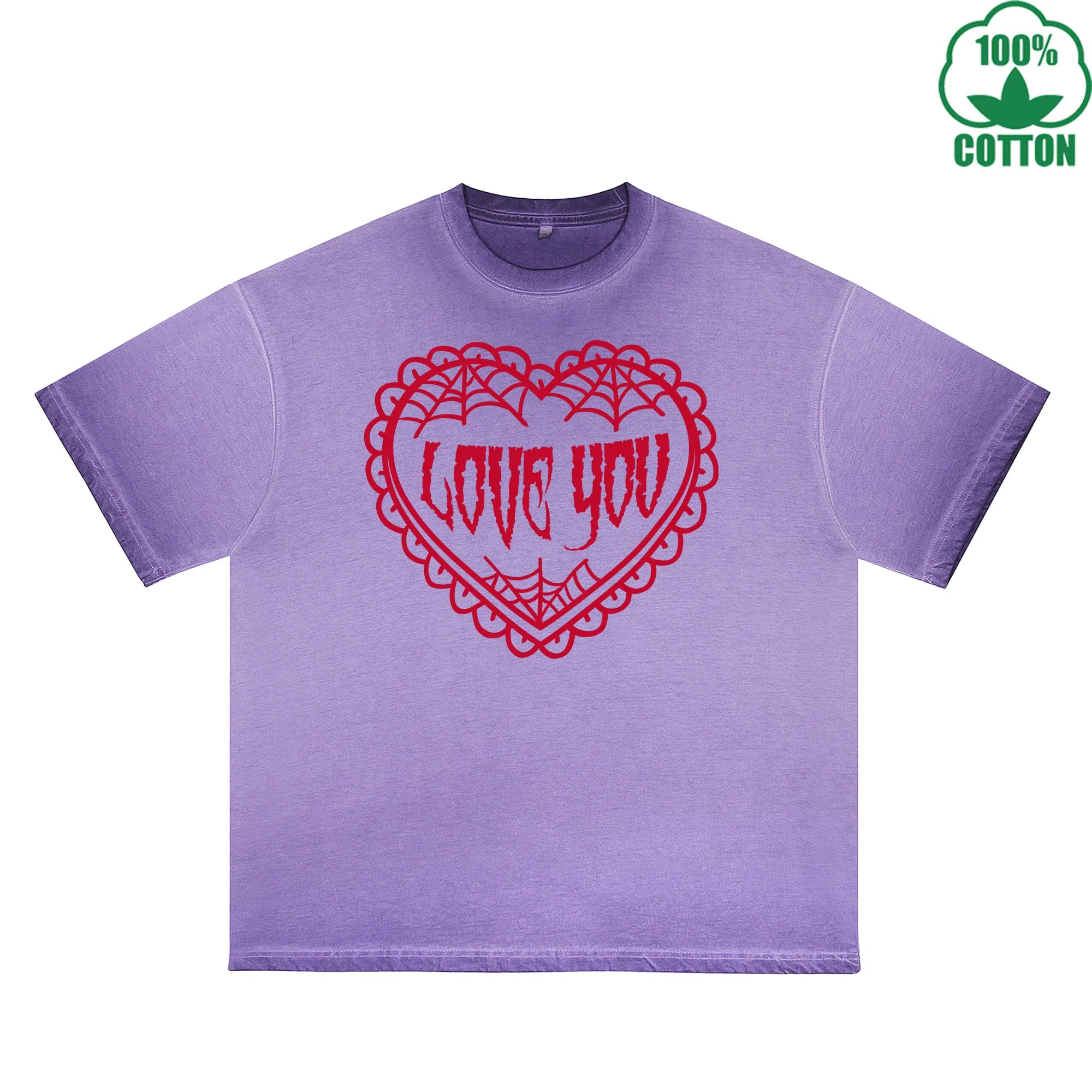 Love You Printed Dirty WashT-Shirt 230G Multicolor Loose Trendy Short Sleeves Fashionable 100%Cotton Top