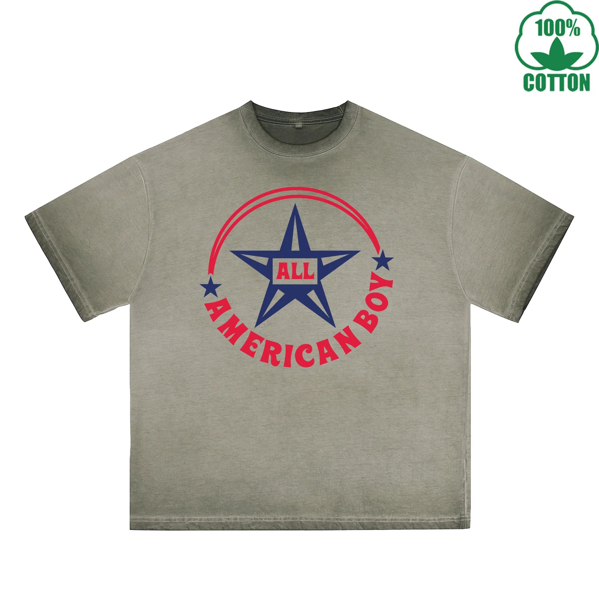 All American Boy Printed Dirty Wash T-Shirt 230G Multicolor Loose Trendy Fashionable 100%Cotton Short Sleeve Top