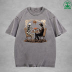 Skeleton Printed Washed T-Shirt 230G Loose Trendy Fashionable Cotton Short Sleeve Top