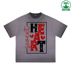 Sweet Heart Printed Dirty Wash T-Shirt 230G Multicolor Loose Trendy Fashionable 100%Cotton Short Sleeve Top
