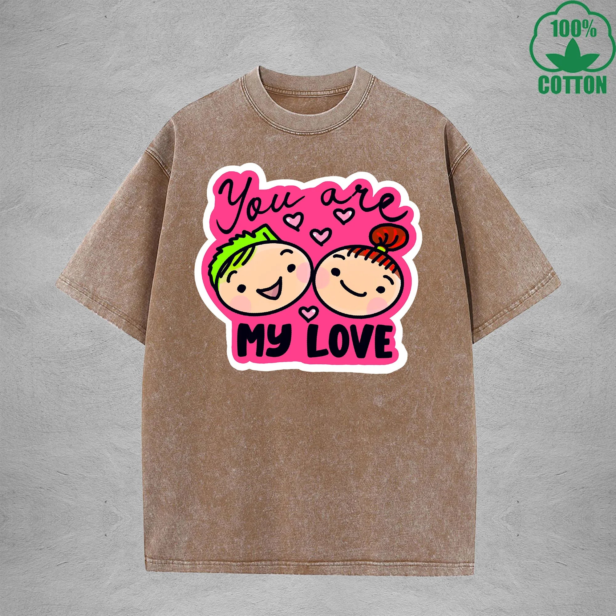 My loveInterest Printed Washed T-Shirt 230G Loose Trendy Fashionable 100%Cotton Short Sleeve Top