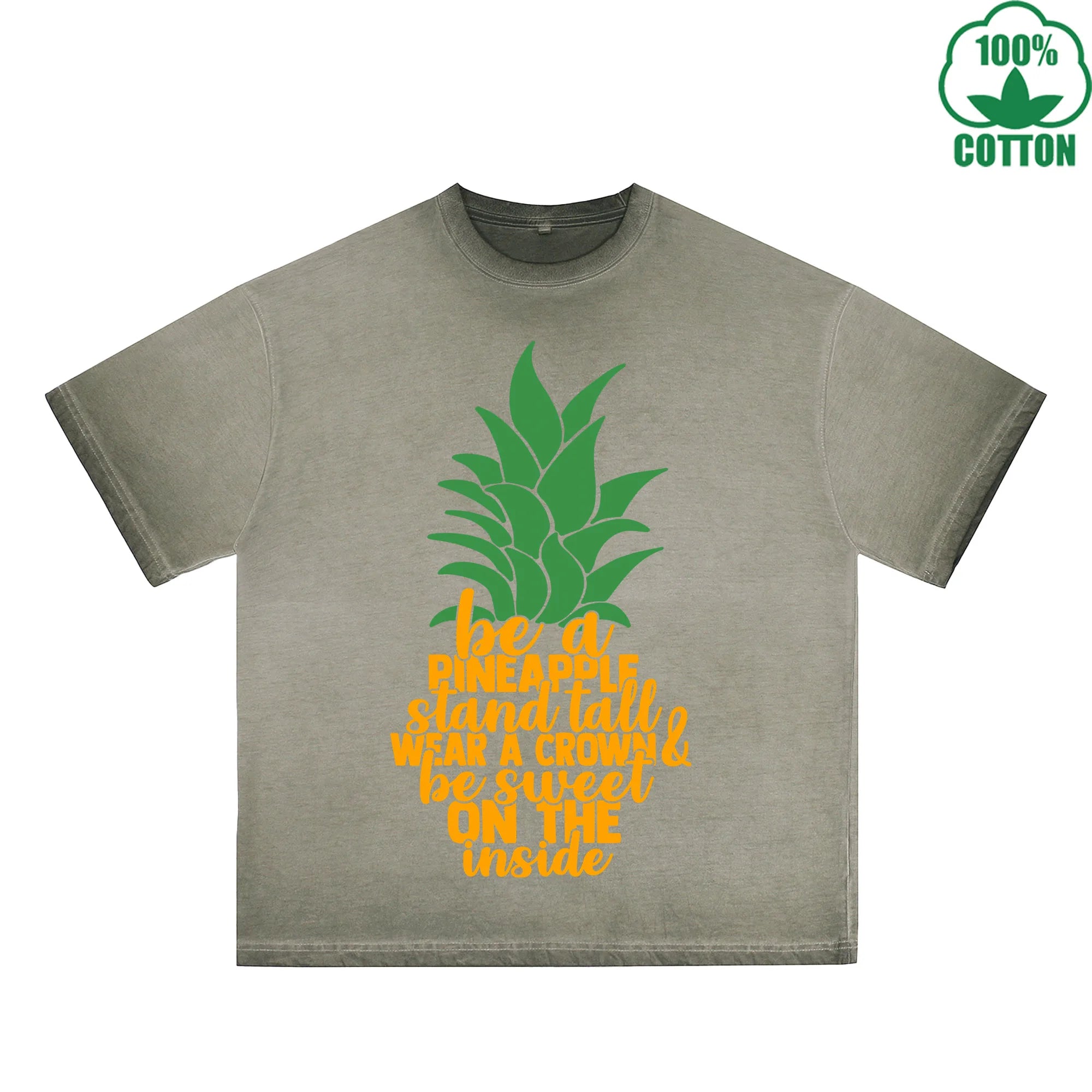 Pineapple Printed Dirty WashT-Shirt 230G Multicolor Loose Trendy Short Sleeves Fashionable 100%Cotton Top