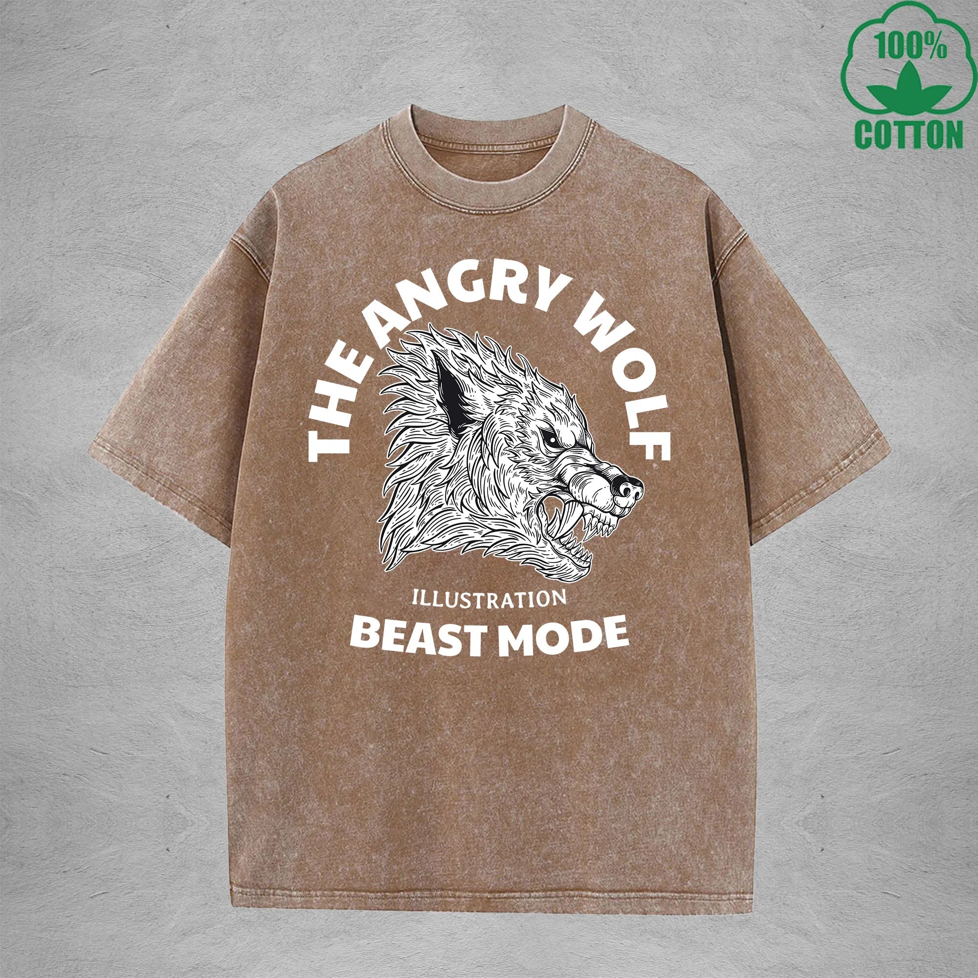 The Angry WolfInterest Printed Washed T-Shirt 230G Multicolor Loose Trendy Fashionable 100%Cotton Short Sleeve Top